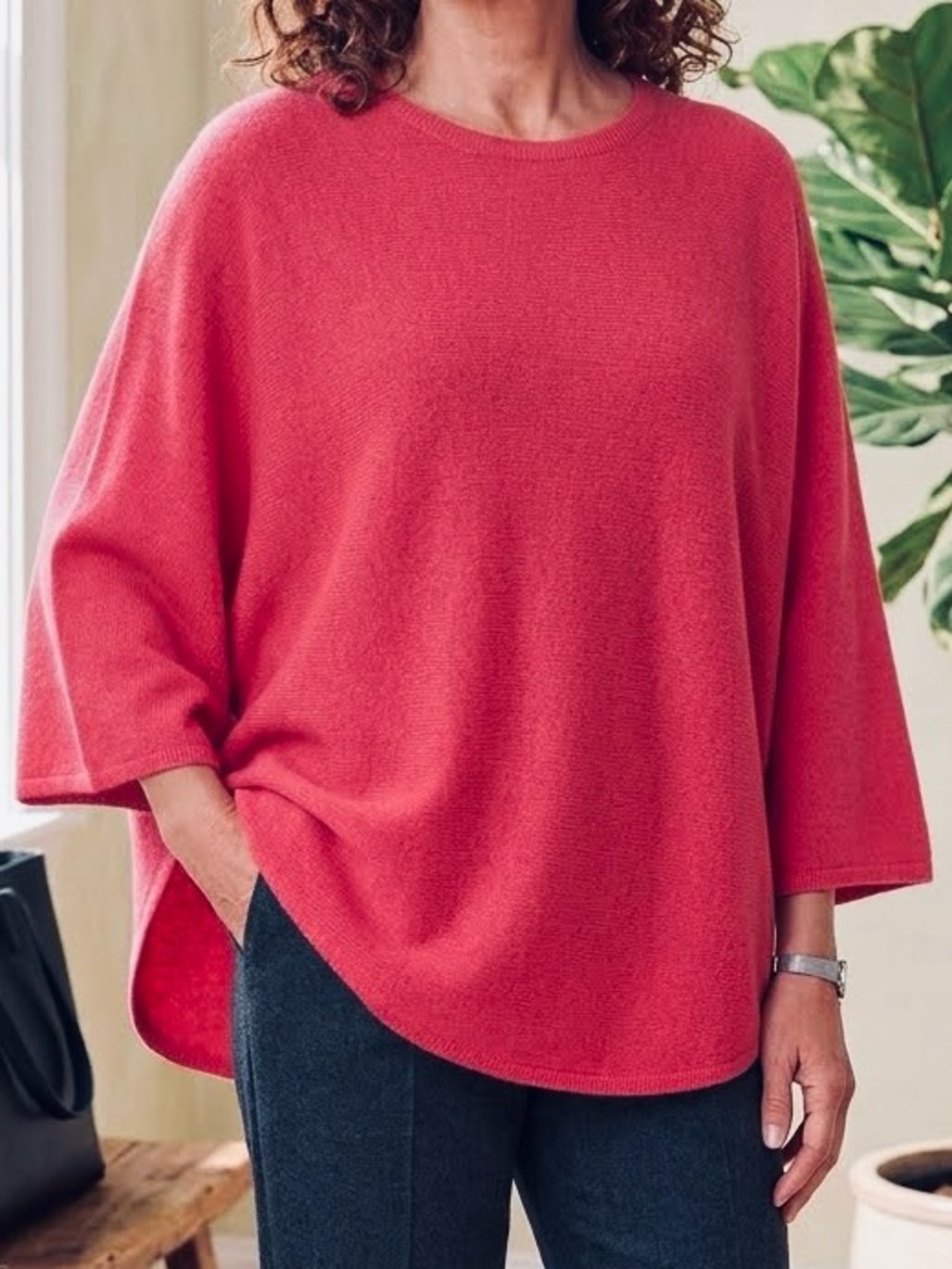 Claudia Nichole Cashmere Sweater Poncho Topper Pink oversized lightweight small